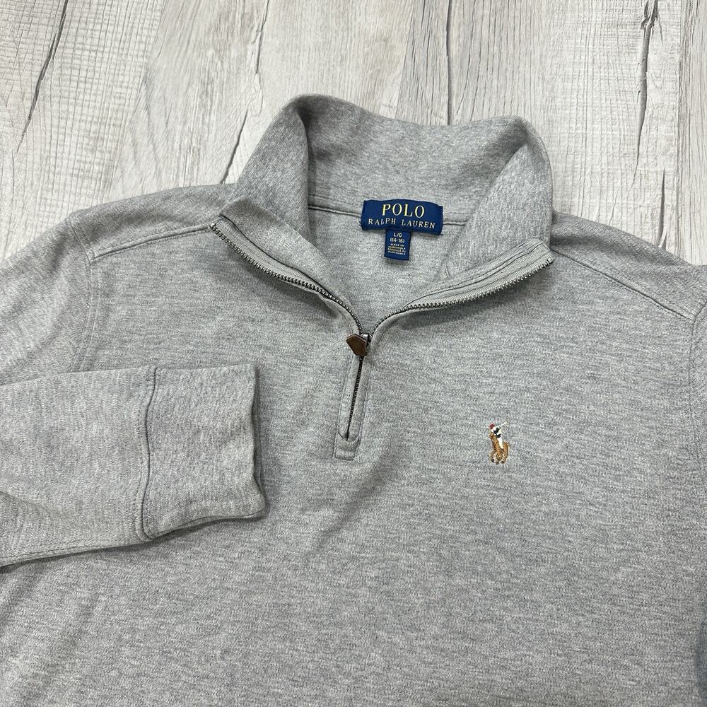 Polo Ralph Lauren 1/4 Zip Kids Large 14-16 Gray Pullover Sweatshirt Preppy